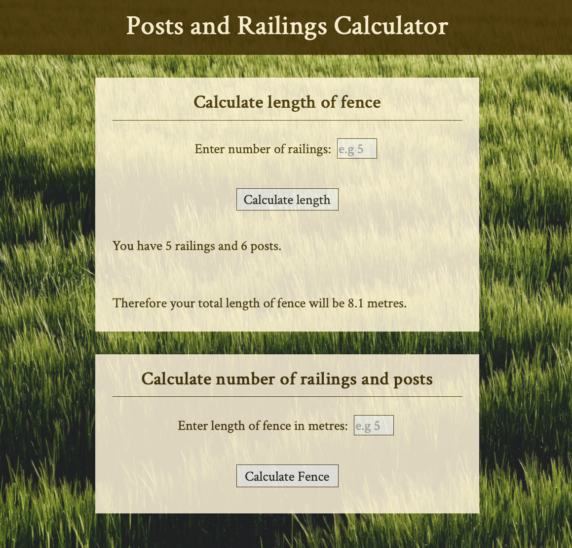 Posts and railings Calculator